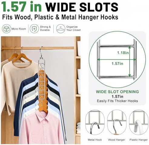 Space Saving Hangers 36-Hole Heavy Duty for Closet Organizers and Storage | Wide Slot Closet Space Saver, 360° Swivel Hook, Cascading Design for Wardrobe, Apartment, RV Storage, College Dorm Essentials - Image 5