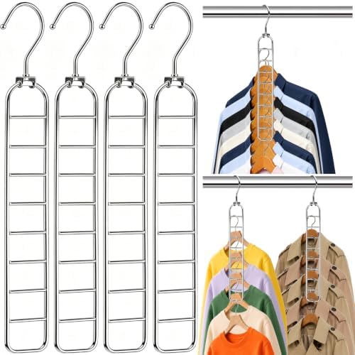 Space Saving Hangers 36-Hole Heavy Duty for Closet Organizers and Storage | Wide Slot Closet Space Saver, 360° Swivel Hook, Cascading Design for Wardrobe, Apartment, RV Storage, College Dorm Essentials by JUUBAOOPN