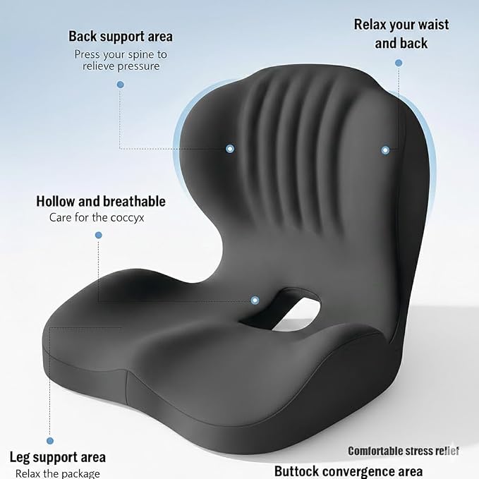 Ergonomic L-Shaped Memory Foam Seat Cushion with Lumbar Support, Designed to Help Relieve Tailbone, Coccyx & Lower Back Pain for Office,Truck, Car & Travel (Black) - Image 6