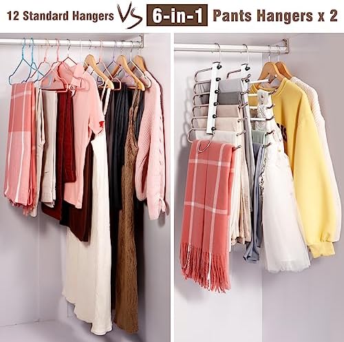 HUITEM Space Saving 6 Tier Pant Hangers, Anti-Slip, Lightweight, Stainless Steel, 2 Pack, White - Image 6