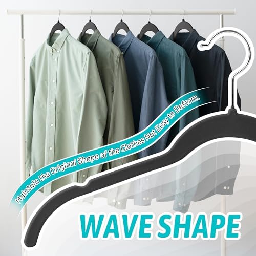 Sishynio Velvet Hangers 30 Pack, Non-Slip Slim Felt Clothes Hangers Black | Space-Saving Closet Organization; Flocked Surface; 360° Swivel Hooks; For Shirts, Coats, Dresses, Blouses - Image 4