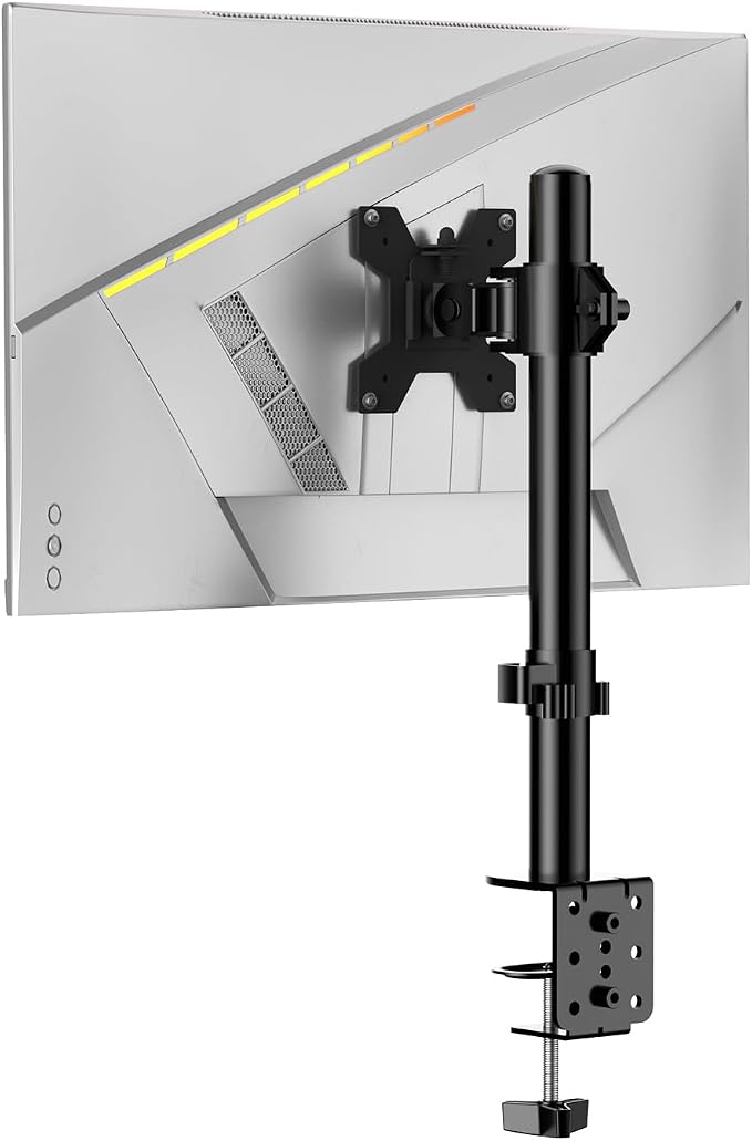 H&C(hcck&Cllassp) Single Monitor Stand for 13-27" Monitors up to 17.6lbs, Adjustable Heights and Angles Monitor Arm, Desk Mount Stand with C-Clamp, VESA 75x75mm or 100x100mm, Black by HChookclasp