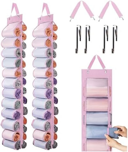DHSFKBE Legging Organizer Storage, 2PCS T Shirt Organizer, Foldable Hanging Closet Organizer Storage with 26 Roll Independent Compartments for Yoga Pants, Tank Top, Towel, Underwear (Pink) by DHSFKBE