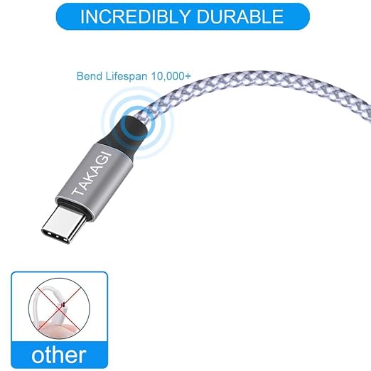 USB C Cable Fast Charging Nylon Braided 3Pack 6ft USB A to Type C Cord | USB C Charger Data Sync Transfer for iPhone 17 Pro Max/17 Air/16 Pro Max/16 Plus/15 Pro/iPad Pro Air Mini Galaxy S20 (White) - Image 3