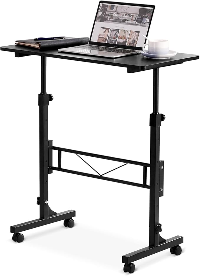 Amztabler Small Standing Desk Adjustable Height, Mobile Stand Up Desk with Wheels, 32 Inch Portable Rolling Desks Conference Room Tablesf for Walking Pad Treadmill Black by Amztabler