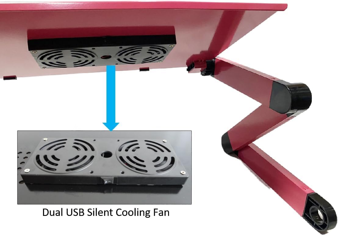 Adjustable Lap Laptop Computer Portable CPU Cooling Fan Ergonomic Vented Table Stand Desk Tray (480 * 260mm with Mouse Pad & Double Fans, Black) - Image 5