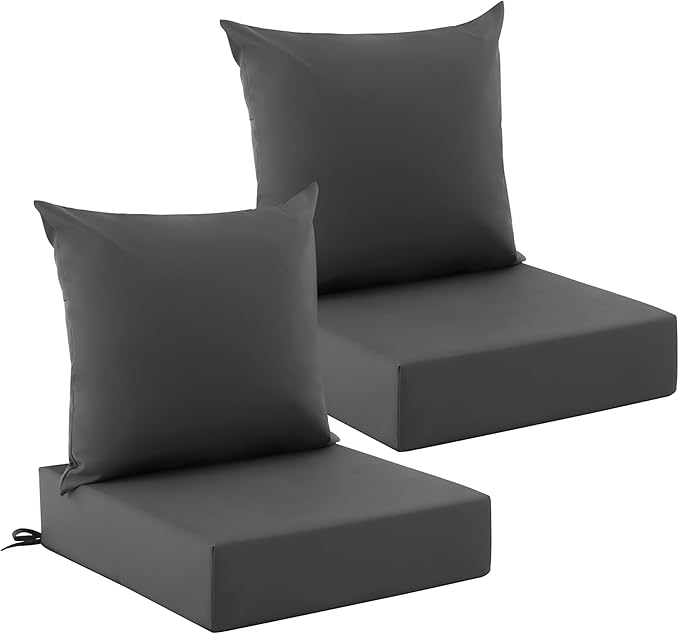 Outdoor Cushions for Patio Furniture, Outdoor Seat Cushion Set 24 x 24 x 5.75 in, Waterproof & Fade Resistant Outdoor Chair Cushions, Patio Cushion with Removable Cover, Set of 2, Dark Grey by Zonamat
