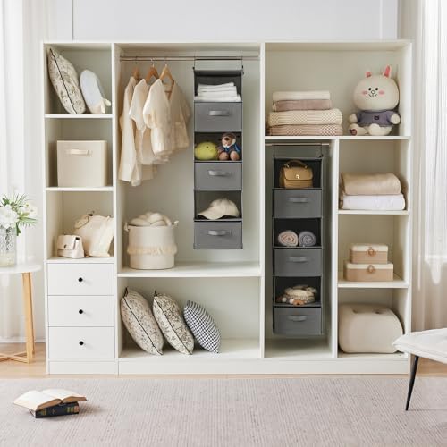 MAX Houser 6 Tier Shelf Hanging Closet Organizer, Closet Hanging Shelf with 2 Sturdy Hooks for Storage, Foldable (Grey-D3) | foldable lightweight fabric space-saving design for Bedroom, Closet Hanging Shelf for Storage with Removable Drawers - Image 4