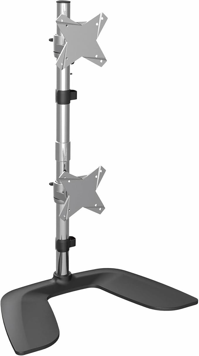 StarTech Vertical Dual Monitor Stand up to 27in, 17.6lb/8kg (ARMDUOVS) | Ergonomic Desktop Stacked Two Monitor Stand up to 27" (17.6lb/8kg) VESA Displays, Free Standing Universal, Height Adjustable by StarTech