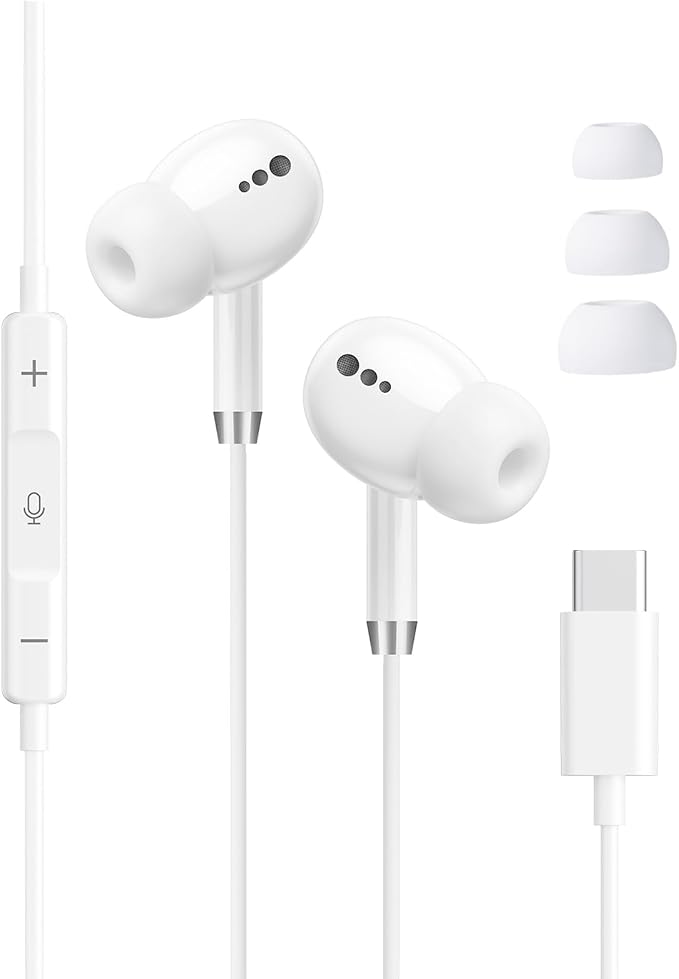 USB C Headphones for iPhone 17 16 15, Wired Earbuds C Type Earphones Wired | Nosie Cancelling, Microphone & Volume Control for Apple Headphones with Tips, Earphones for Galaxy S26 S25 S24, Pixel 10a 9a by BLXSounds