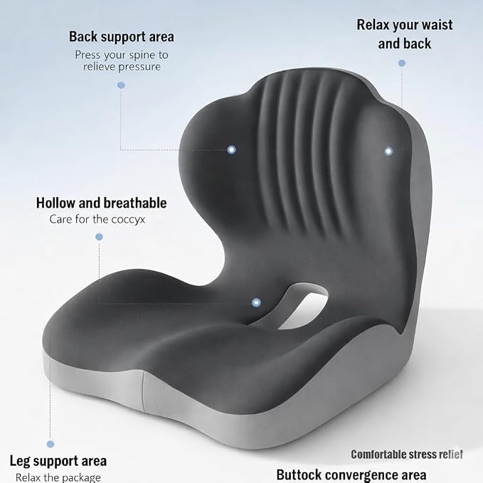 Ergonomic L-Shaped Memory Foam Seat Cushion with Lumbar Support, Designed to Help Relieve Tailbone, Coccyx & Lower Back Pain for Office,Truck, Car & Travel (Grey) - Image 6