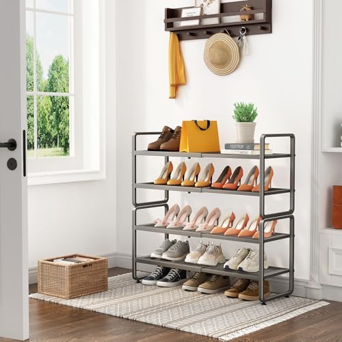 SNTD Expandable Metal Shoe Rack for Closet, Entryway & Garage, 4-Tier, Grey | Adjustable Height for Boots, Stackable Design, Dense Mesh Shelves for Heels, Fits Small Spaces, Apartments and Rentals - Image 2