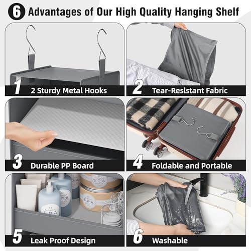 GRANNY SAYS 4-Shelf Hanging Organizer, Closet Hanging Shelves, Closet Hanging Storage Organizers, Organization for Bedroom, Living Room, Baby Nursery, Camper Accessories, Gray, 1-Pack | 44 lb Capacity, No-Sag Support, Keeps Clothes Neat, Folds Flat, Fi... - Image 4