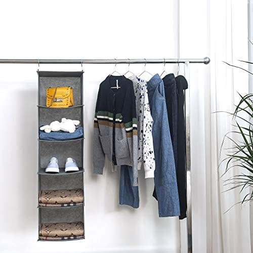 BrilliantJo 5 Shelves Hanging Closet Organizer, 2 Pack Hanging Storage with 6 Side Pockets for Clothes Bags, 43"x12"x12"(Gray) - Image 6