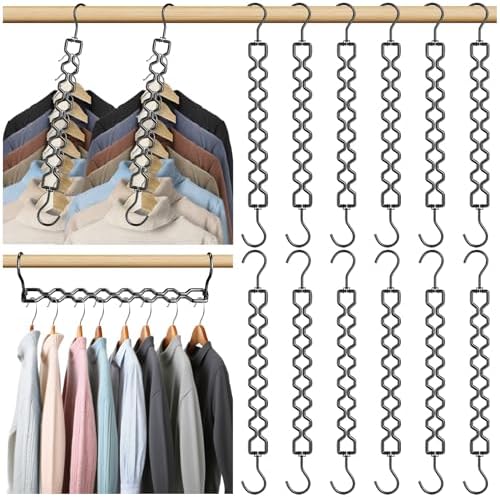 12 Pack Space Saving Hangers for Clothes Sturdy Metal Hangers Heavy Duty | Magic Clothes Space Saver Hanger Organizer with 360° Swivel Hook, Closet Organizers and Storage Dorm Room Essentials Black by Besslly
