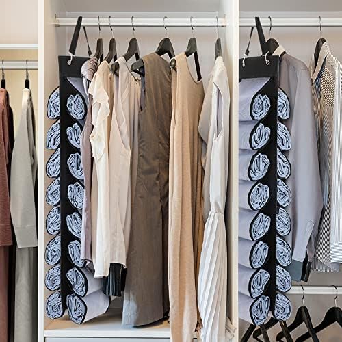 DHSFKBE Legging Organizer Storage, T-Shirt Organizer, Foldable Hanging Closet Organizer, Hanging Clothes Organizer with 16 Roll Compartments for Yoga Clothes, Shirt (Black) - Image 2