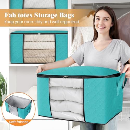 Fab totes 6 Pack Storage Bags for Clothes Blanket Storage Bins with Lids | Foldable Closet Organizers with Zippers,Window and Handles,Fabric Storage Bins for Sweater,Comforter,Bedding,Dorm essentials - Image 5