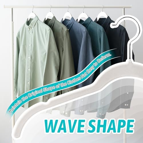 Sishynio Velvet Hangers 100 Pack, Non-Slip Slim Felt Clothes Hangers White | Space-Saving Closet Organization; Flocked Surface; 360° Swivel Hooks; For Shirts, Coats, Dresses, Blouses - Image 4