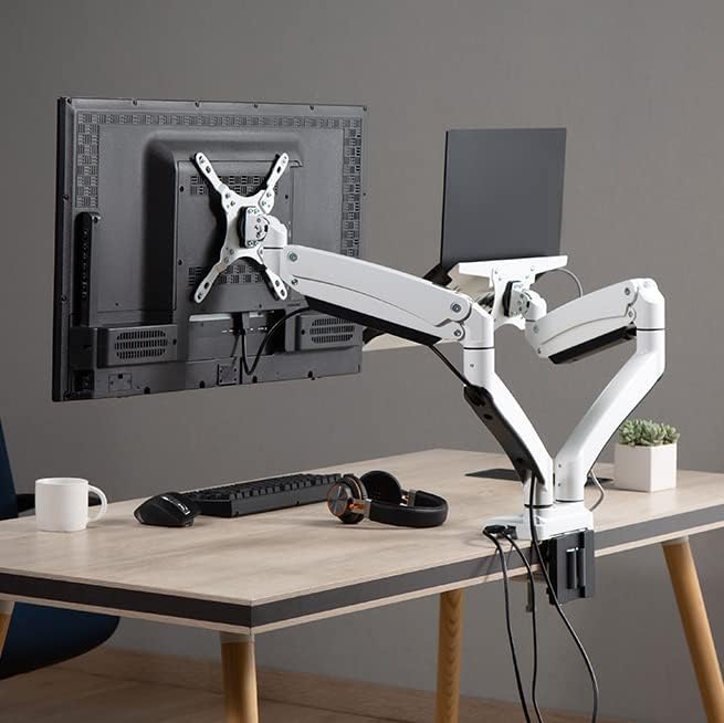 Dual Monitor Arm Desk Mount with 15" Laptop Tray USB-C&A Docking Station | AVLT 17”-43" HDMI 4K60Hz, Ethernet, 100W PD, Fits Two Flat/Curved Monitor - White - Image 7