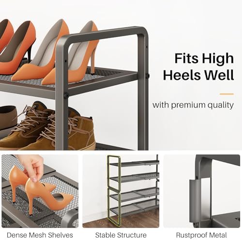 SNTD Expandable Metal Shoe Rack for Closet, Entryway & Garage, 4-Tier, Grey | Adjustable Height for Boots, Stackable Design, Dense Mesh Shelves for Heels, Fits Small Spaces, Apartments and Rentals - Image 5