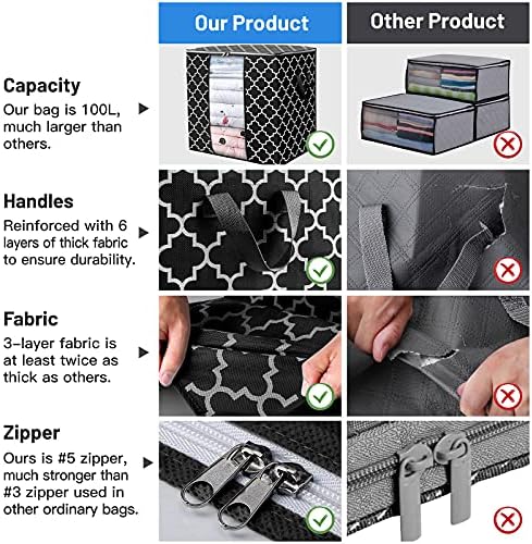 Storage Bags 2 Pack 100L Clothes Organization and Storage Containers | Large Blanket for Comforters,Bedding, Foldable Organizer with Reinforced Handle, Clear Window, Sturdy Zippers, Black - Image 3