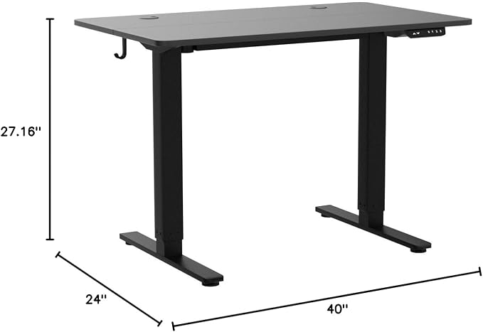 Cubiker 40 x 24 Inch Standing Desk, Stand up Height Adjustable Home Office Electric Table, Sit Stand Desk with Splice Board, Black Frame & Black Desktop - Image 3