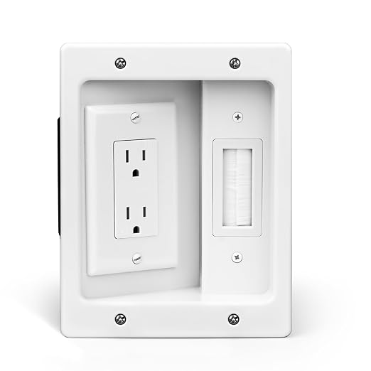 Wall Cable Concealer Management Box Recessed Outlet Wall Mount Behind TV | Cable Management Recessed Outlet Kit in Wall TV Connection Kit Hides Power Cables & Low Voltage Wires Fits All Plugs by doufuhua