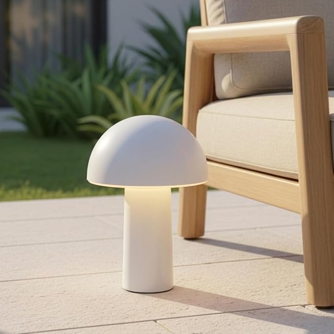 Brightech Celia Table Lamp – 10" Touch-Controlled Mushroom Small Lamp, Cordless & Dimmable LED, Portable Bedside Night Light, Sustainable Mood Light, Recycled Modern Patio Lamp for Home Décor – Cream - Image 5