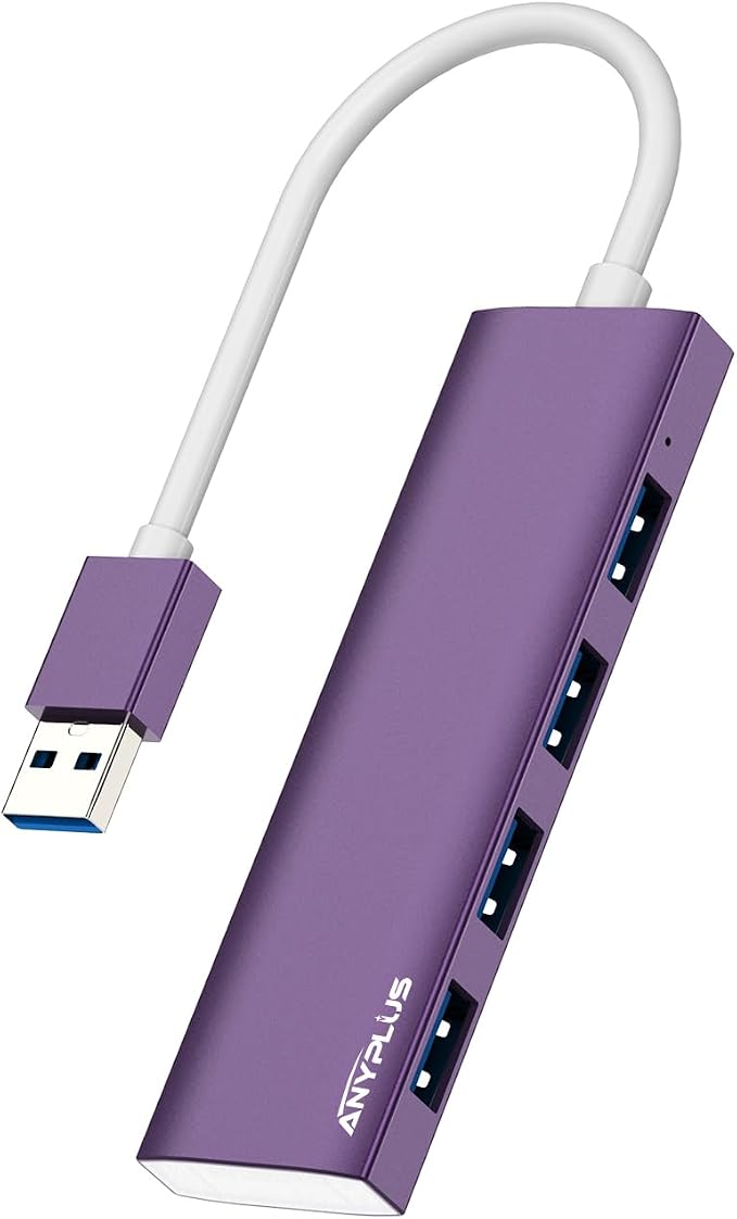 USB Hub, USB 3.0 Hub Aluminum Alloy Ultra Slim USB Splitter, Portable 4 Port USB Extender, USB Hub for Laptop, PC, MacBook, iMac, Surface Pro, Mac Pro, Flash Drive, XPS 【Purple】 by ANYPLUS