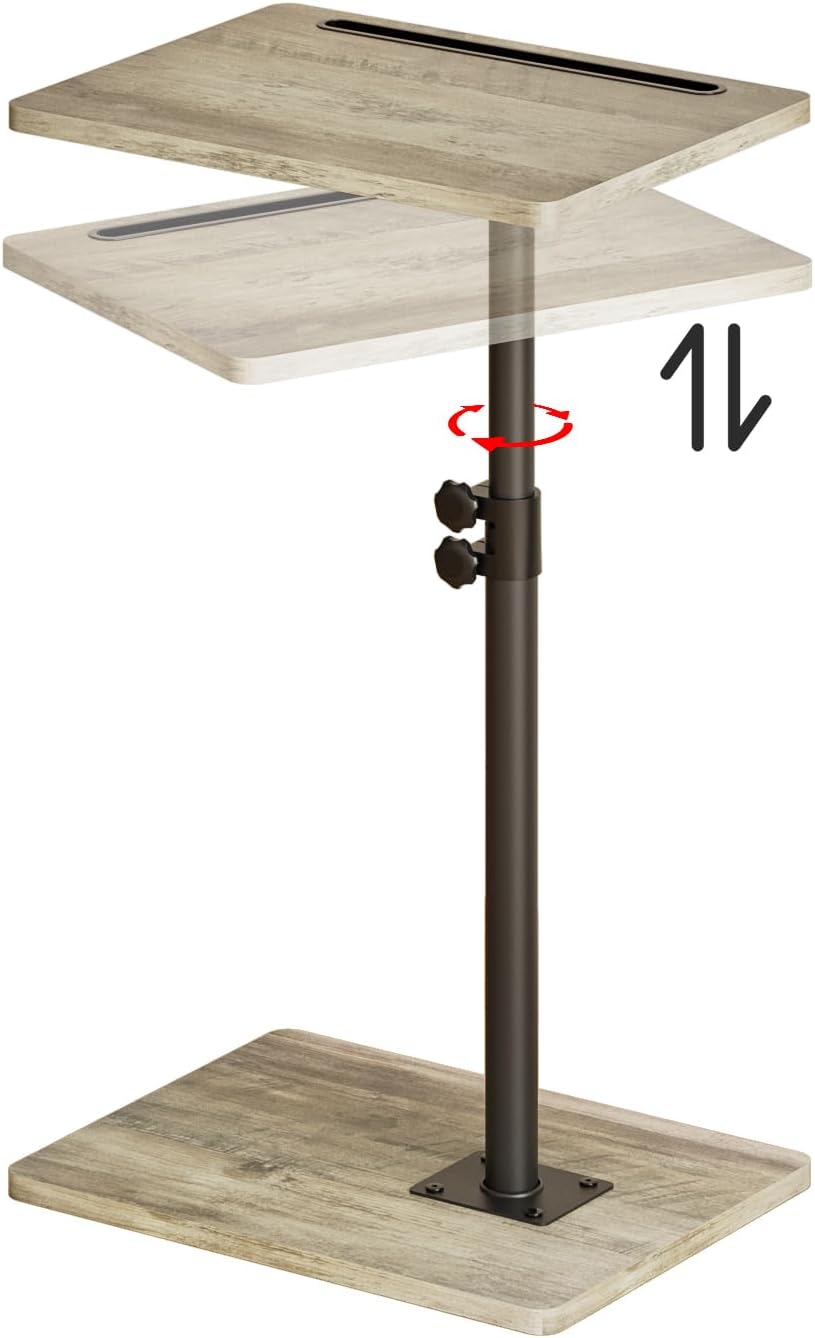 Sofa Arm Tray Table - 360° Swivel Height Adjustable End Table, Small Snack Side Table for Couch, C Shaped Table for Bed, Chair or TV Tray Table(Greige) - Image 9