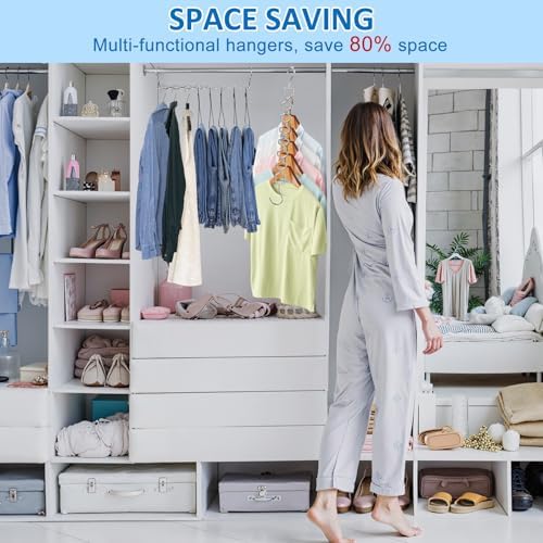 Space Saving Hangers for Clothes 3 Pack, Sturdy Metal Hangers Heavy Duty | Magic Clothes Space Saver Hanger Organizer with 360° Swivel Hook, Closet Organizers and Storage Dorm Room Essentials Silver - Image 5