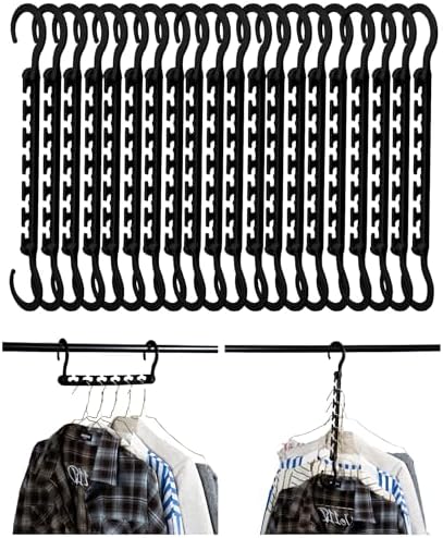 Mr. Pen- Space Saving Hangers for Clothes, 20 pcs, Black | Plastic Multi Clothes Hangers Space Saving, 6 Slots, 360° Rotating Hooks by MrPen