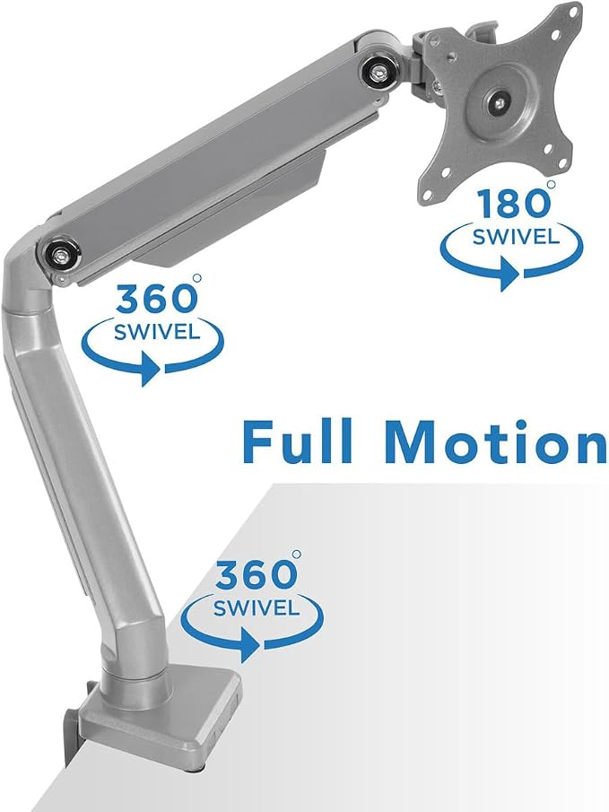 Mount-It! Single Monitor Arm Desk Mount, Mechanical Spring Height Adjustable Monitor Stand for 13–32 Inch Screens up to 17.6 lbs, VESA 75x75 & 100x100, C-Clamp & Grommet - Image 8