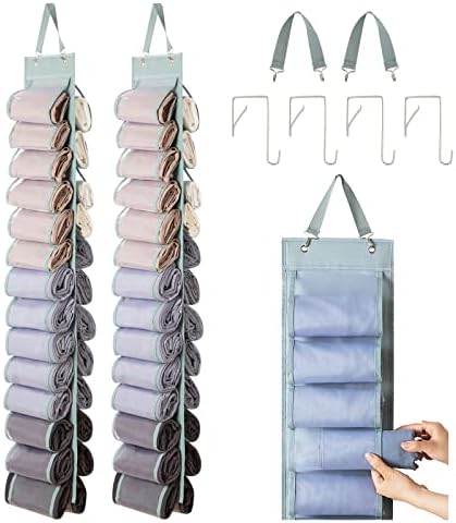 DHSFKBE Legging Organizer Storage - 2PCS T Shirt Organizer, Hanging Closet Organizers and Storage with 26 Roll Independent Compartments for Yoga Pants, Towel, Bathing Suit (Grey) by DHSFKBE