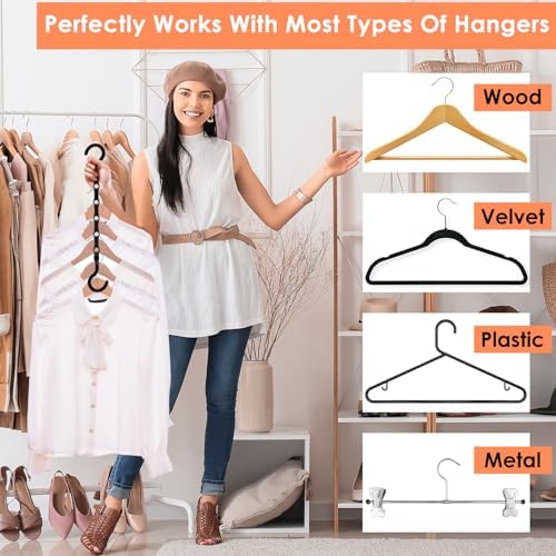 Closet Organizers and Storage, Magic Space Saving Hanger for 40 Heavy Clothes, Smart 360° Swivel Hook Cascading Hangers, Closet Organization Clothes Hangers, College Dorm Room Essentials for Girls | Upgraded Space Saving Hangers,Magic Closet Organizati... - Image 6