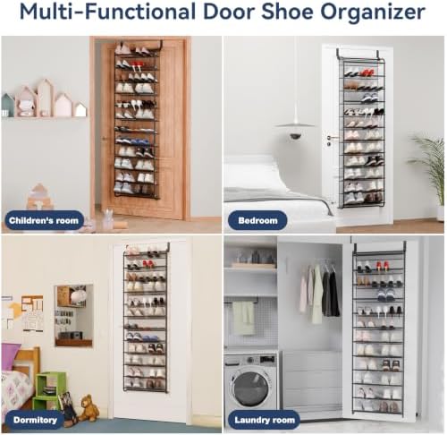 Whitmor 36 Pair Over the Door Shoe Rack,12 Tier Hanging Shoe Organizer with Metal Frame & Mesh Shelves, Heavy Duty Shoe Storage Holder for Door, 74" H x 21.7" W x 7.5" D, Matt Gunmetal - Image 7