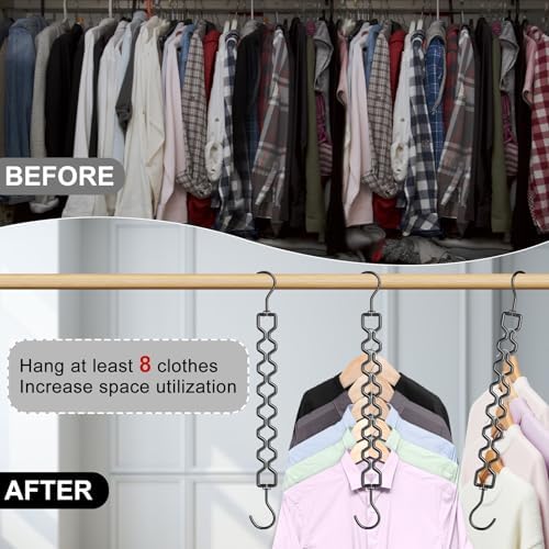 12 Pack Space Saving Hangers for Clothes Sturdy Metal Hangers Heavy Duty | Magic Clothes Space Saver Hanger Organizer with 360° Swivel Hook, Closet Organizers and Storage Dorm Room Essentials Black - Image 2