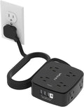 10 Ft Surge Protector Power Strip - YISHU 8 Widely Outlets with 4 USB Ports, 3 Side Outlet Extender with 10 Feet Flat Extension Cord, Ultra Flat Plug, Wall Mount, Desk USB Charging Station, ETL, Black by YISHU
