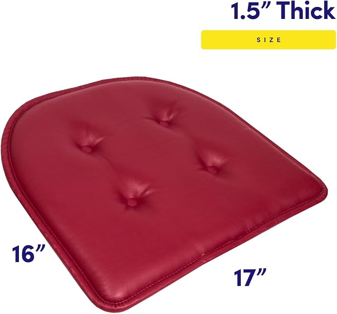 Sweet Home Collection Chair Cushion Memory Foam Pads Tufted Slip Non Skid Rubber Back U-Shaped 17" x 16" Seat Cover, 2 Count (Pack of 1), Faux Leather Burgundy Red - Image 2