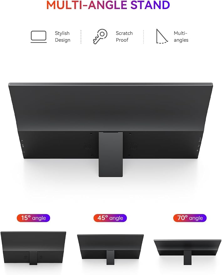 UPERFECT Portable Monitor, 15.6" 1080P Ultra-Slim IPS Display | 125% sRGB, USB-C & HDMI, Plug & Play, Built-In Stand, Dual Speakers, Portable Gaming Screen for Laptop & Console - Image 3