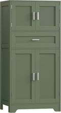 Bathroom Floor Storage Cabinet with Adjustable Shelf, Freestanding Storage Cabinet with 4 Doors, Cupboard for Living Room, Home Office, Entryway, Forest Green by TEENFON