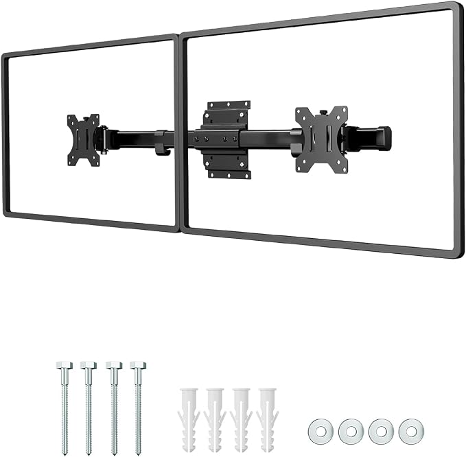 Dual Monitor Wall Mount fits 13-27 Inch, Single to Double Bracket Adapter | Ultra-Slim Wall Gap, Horizontal Assembly, Max 22lbs Per Arm, VESA 75x75/100x100mm, Black by PUTILSENMOUNT