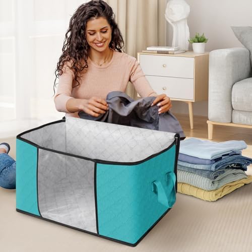 Fab totes 6 Pack Storage Bags for Clothes Blanket Storage Bins with Lids | Foldable Closet Organizers with Zippers,Window and Handles,Fabric Storage Bins for Sweater,Comforter,Bedding,Dorm essentials - Image 3