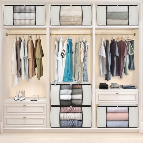 Fab totes 6 Pack Storage Bags for Clothes Blanket Storage Bins with Lids | Foldable Closet Organizers with Zippers,Window and Handles,Fabric Storage Bins for Sweater,Comforter,Bedding,Dorm essentials - Image 6