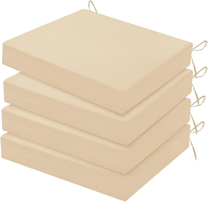 HARBOREST Outdoor Chair Cushions Set of 4, Water Resistant Patio Chair Cushions with Ties, Square Corner Outdoor Seat Cushions for Patio Furniture, 18.5"x16"x3", Beige by HARBOREST
