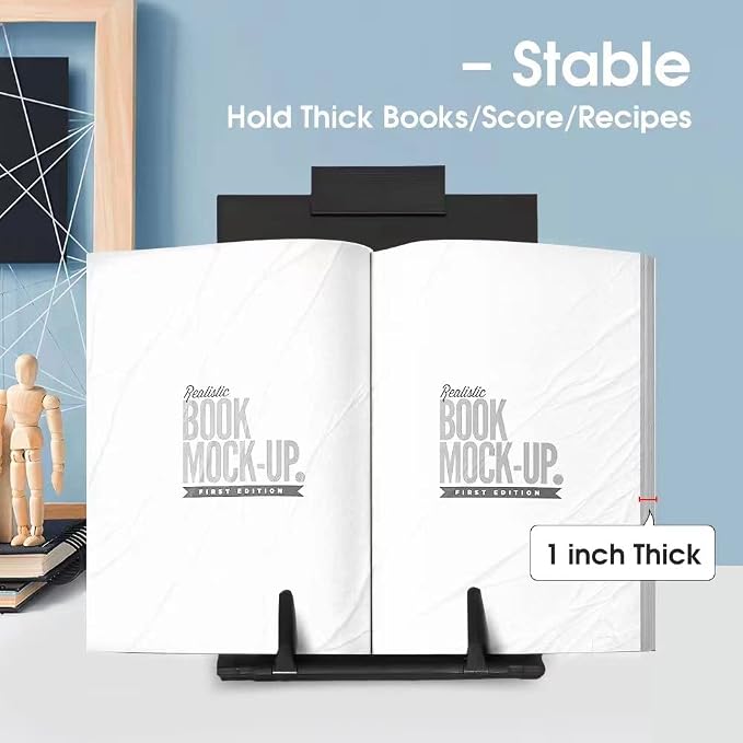Desktop Document Holder Stand with 7 Adjustable Positions, Black Metal File Organizer Management Copyholder for Typing Speech Reading A4 Letter Music Book Tablet Office, with Paper Clip and Line Guide - Image 7