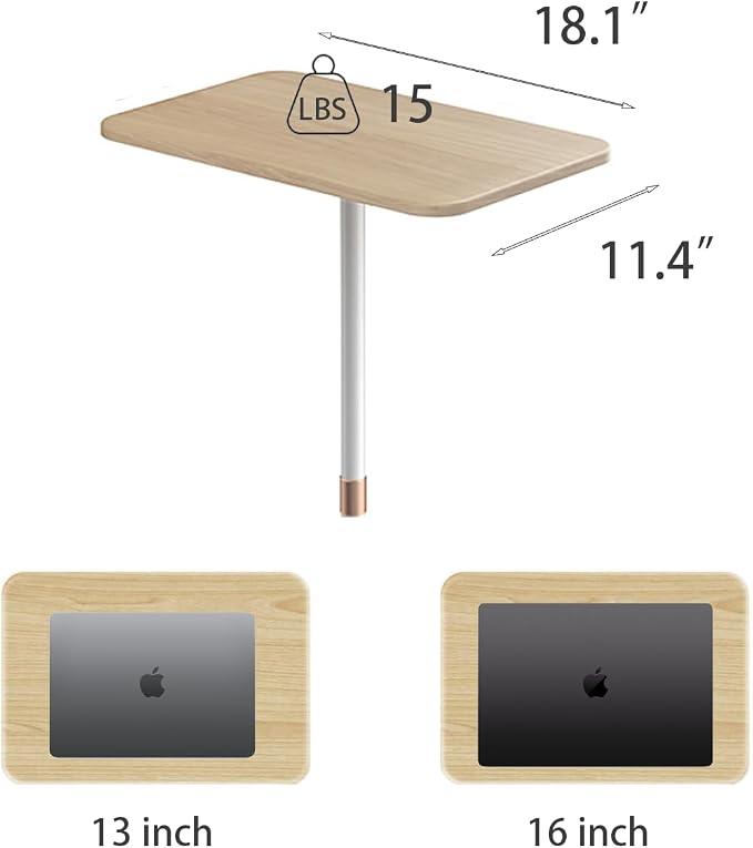 Small Laptop Standing Desk, 18“H - 46”H Adjustable Height Pedestal Side Table with Wooden Top, Portable Tall End Table, Stand-Up Desk for Bedside, Couch, Sofa, Living Room, Bedroom, Home Office, White - Image 2