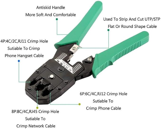 Cable Tester + Crimp Crimper + 100 Rj45 Cat5 Cat5e Connector Plug Network Tool Kit (Crimper + Tester + Connector) - Image 2
