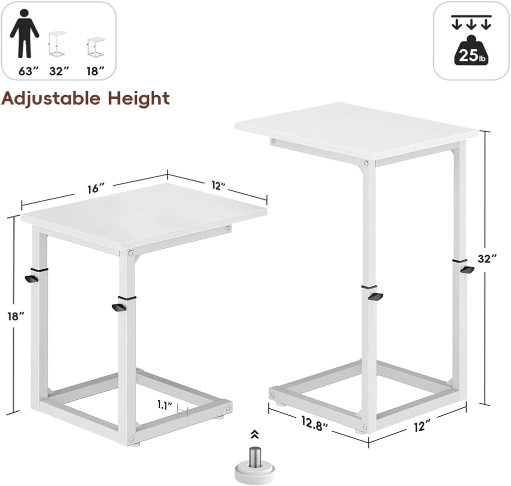 C Shaped End Table, 33"C Table End Table Adjustable Height, Small Side Table for Couch, Tv Tray Table for Small Spaces, Couch Table That Slide Under, Sofa Table for Living Room,Bedroom, White - Image 3