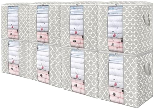 Storage Bags 8 Pack 100L Clothes Organization and Storage Containers | Large Blanket for Comforters,Bedding, Foldable Organizer with Reinforced Handle, Clear Window, Sturdy Zippers by WiseLife